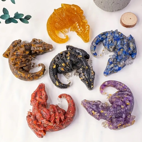 Dragon Bloodstone Gemstone and Gold Flake Dragon Resin Figurine - Picture 7 of 7